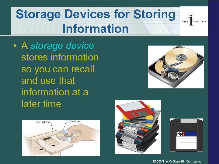 Storage Devices for Storing Information • A storage device stores information so you can