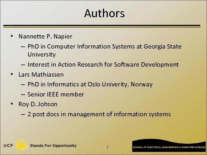 Authors • Nannette P. Napier – Ph. D in Computer Information Systems at Georgia