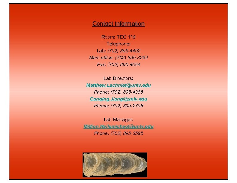 Contact Information Room: TEC 119 Telephone: Lab: (702) 895 -4452 Main office: (702) 895