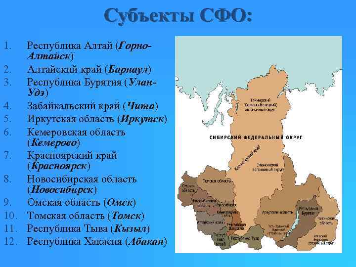 Карта сибирского федерального округа с кемеровской областью