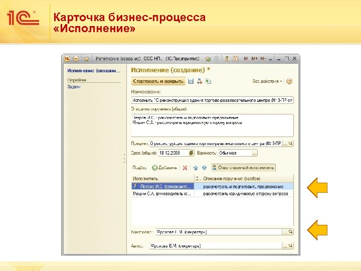 Карточка бизнес-процесса «Исполнение» 
