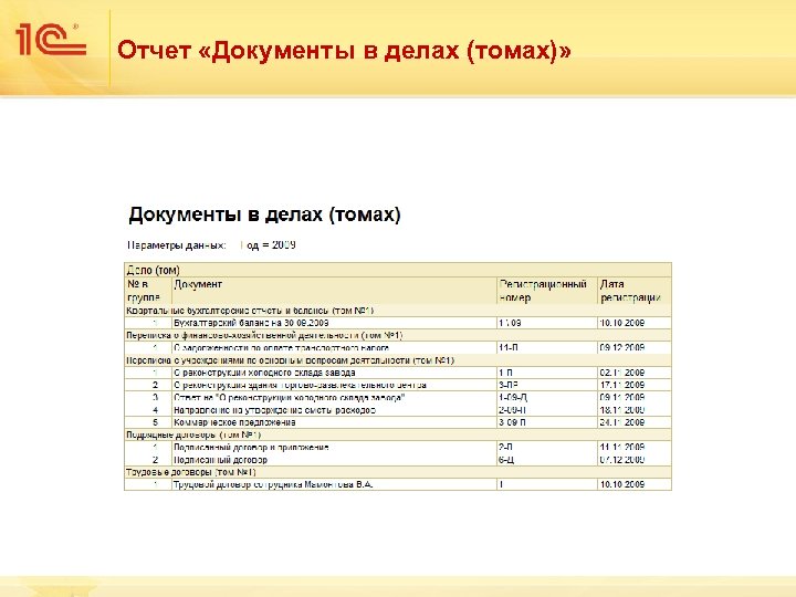 Отчет «Документы в делах (томах)» 
