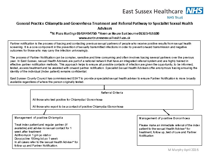 General Practice Chlamydia and Gonorrhoea Treatment and Referral Pathway to Specialist Sexual Health Advisers