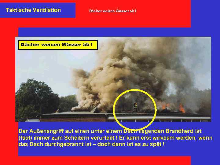 Taktische Ventilation Dächer weisen Wasser ab ! Der Außenangriff auf einen unter einem Dach