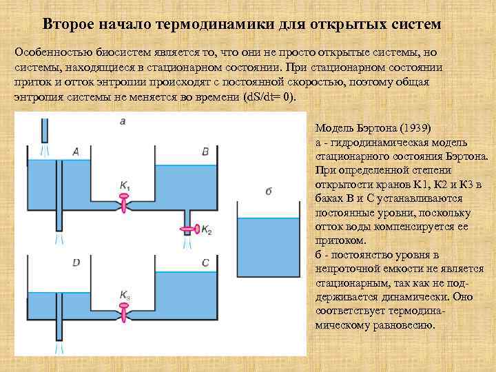 Второе начало термодинамики для открытых систем Особенностью биосистем является то, что они не просто