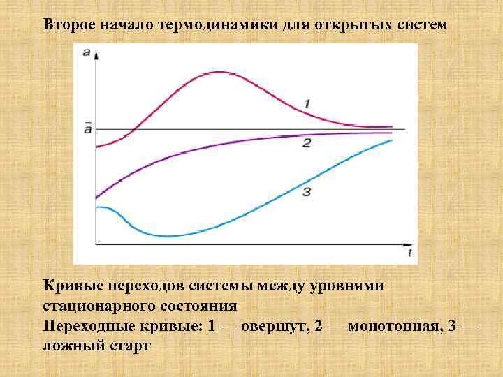 Второе начало термодинамики для открытых систем Кривые переходов системы между уровнями стационарного состояния Переходные