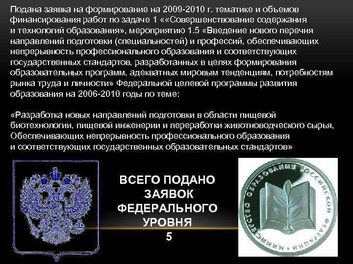 Подана заявка на формирование на 2009 -2010 г. тематике и объемов финансирования работ по