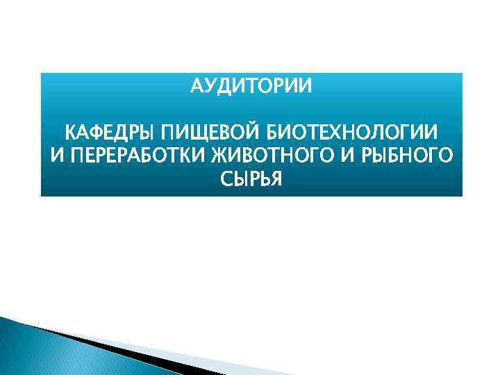 АУДИТОРИИ КАФЕДРЫ ПИЩЕВОЙ БИОТЕХНОЛОГИИ И ПЕРЕРАБОТКИ ЖИВОТНОГО И РЫБНОГО СЫРЬЯ 