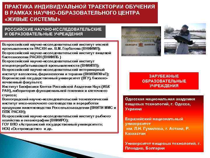 ПРАКТИКА ИНДИВИДУАЛЬНОЙ ТРАЕКТОРИИ ОБУЧЕНИЯ В РАМКАХ НАУЧНО-ОБРАЗОВАТЕЛЬНОГО ЦЕНТРА «ЖИВЫЕ СИСТЕМЫ» РОССИЙСКИЕ НАУЧНО-ИССЛЕДОВАТЕЛЬСКИЕ И ОБРАЗОВАТЕЛЬНЫЕ