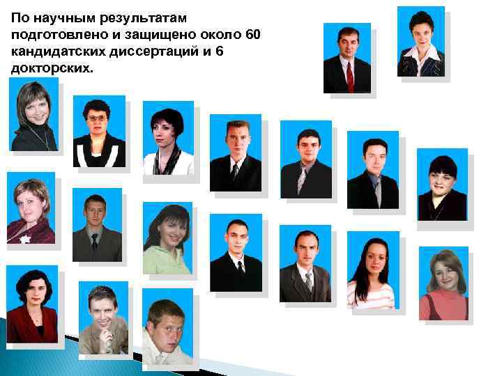 По научным результатам подготовлено и защищено около 60 кандидатских диссертаций и 6 докторских. 