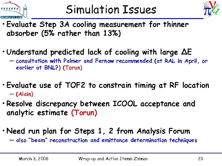 Simulation Issues • Evaluate Step 3 A cooling measurement for thinner absorber (5% rather