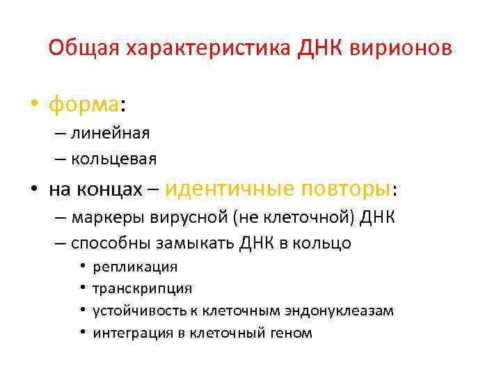 Общая характеристика ДНК вирионов • форма: – линейная – кольцевая • на концах –