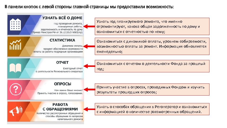 В панели кнопок с левой стороны главной страницы мы предоставили возможность: Узнать год планируемого