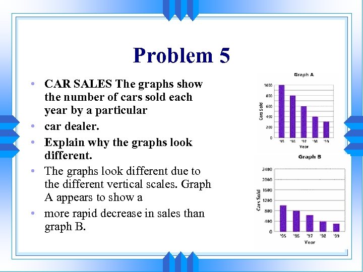 Problem 5 • CAR SALES The graphs show the number of cars sold each