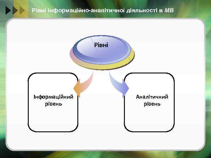 Рівні інформаційно-аналітичної діяльності в МВ Рівні Інформаційний рівень Аналітичний рівень www. themegallery. com 