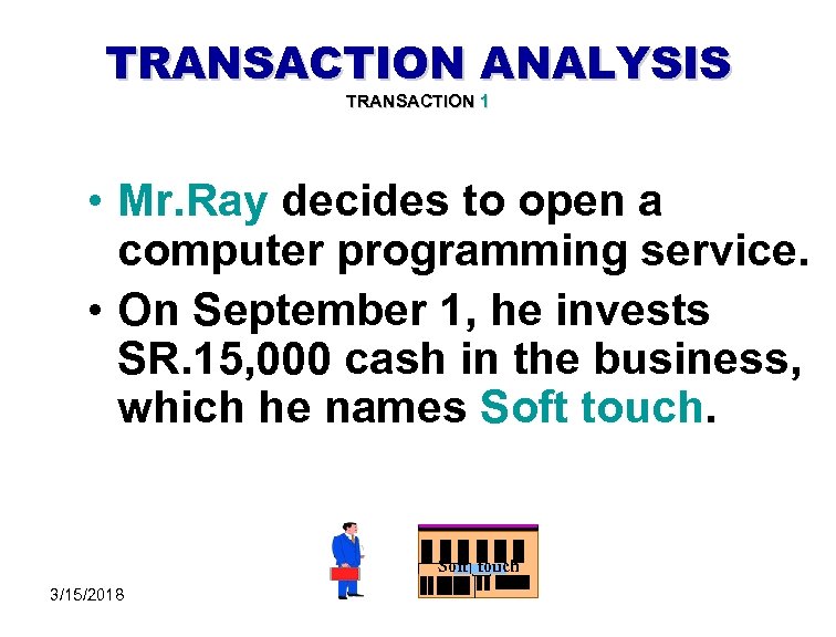 TRANSACTION ANALYSIS TRANSACTION 1 • Mr. Ray decides to open a computer programming service.