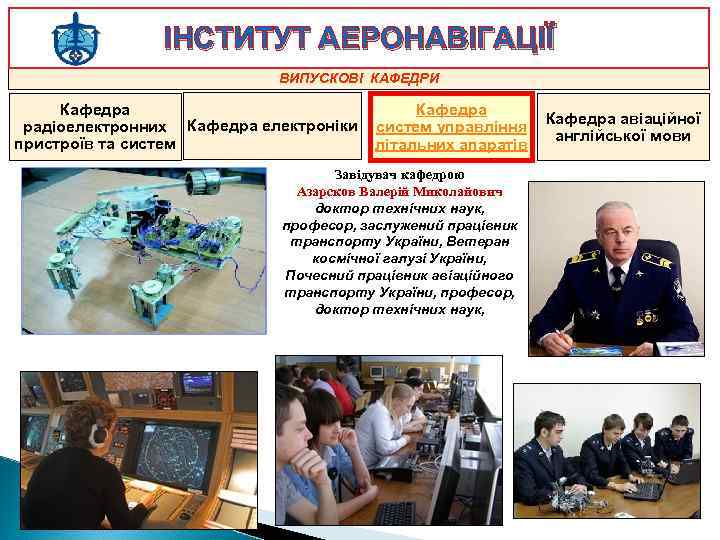ІНСТИТУТ АЕРОНАВІГАЦІЇ ВИПУСКОВІ КАФЕДРИ Кафедра радіоелектронних Кафедра електроніки пристроїв та систем Кафедра авіаційної систем