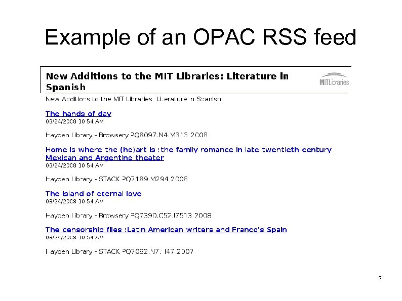 Example of an OPAC RSS feed 7 