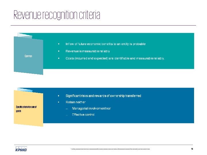 Revenue recognition criteria Common Specific criteria for sale of goods © 2017 KPMG, an