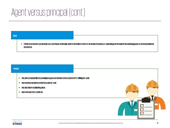 Agent versus principal (cont. ) Agent • Performs services for compensation on a commission