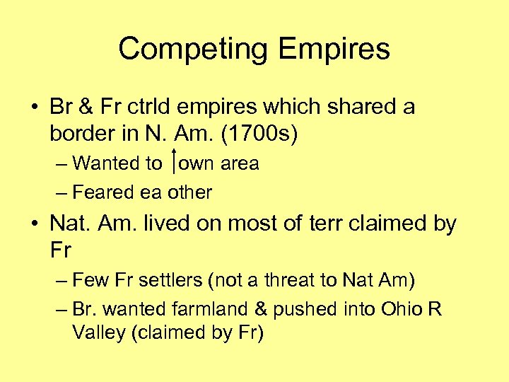 Competing Empires • Br & Fr ctrld empires which shared a border in N.
