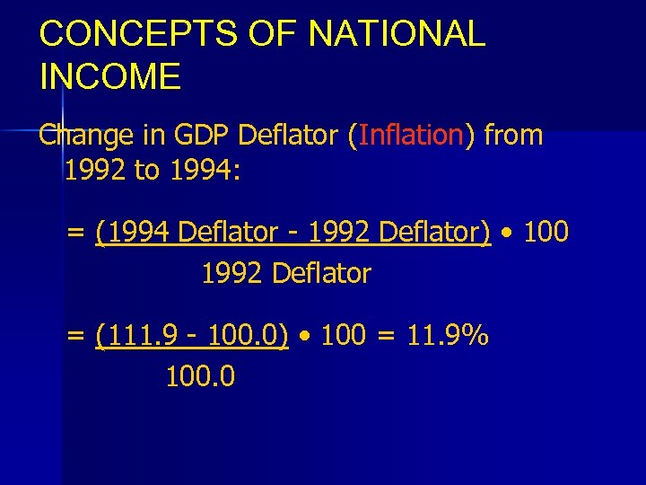 CONCEPTS OF NATIONAL INCOME Change in GDP Deflator (Inflation) from 1992 to 1994: =