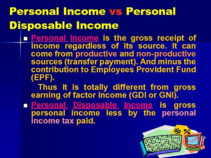 Personal Income vs Personal Disposable Income n n Personal Income is the gross receipt