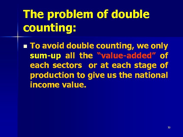 The problem of double counting: n To avoid double counting, we only sum-up all