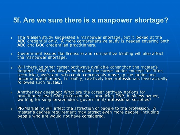 5 f. Are we sure there is a manpower shortage? 1. 2. 3. 4.