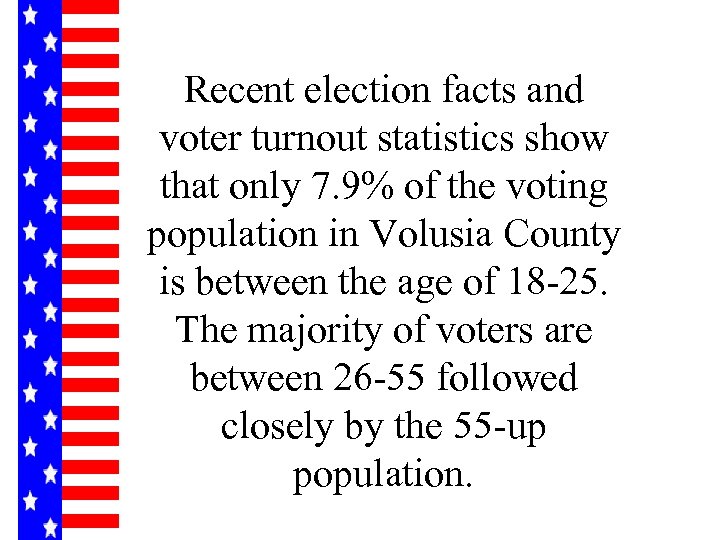 Recent election facts and voter turnout statistics show that only 7. 9% of the