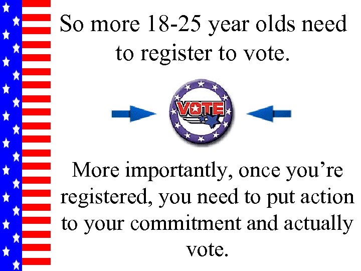 So more 18 -25 year olds need to register to vote. More importantly, once