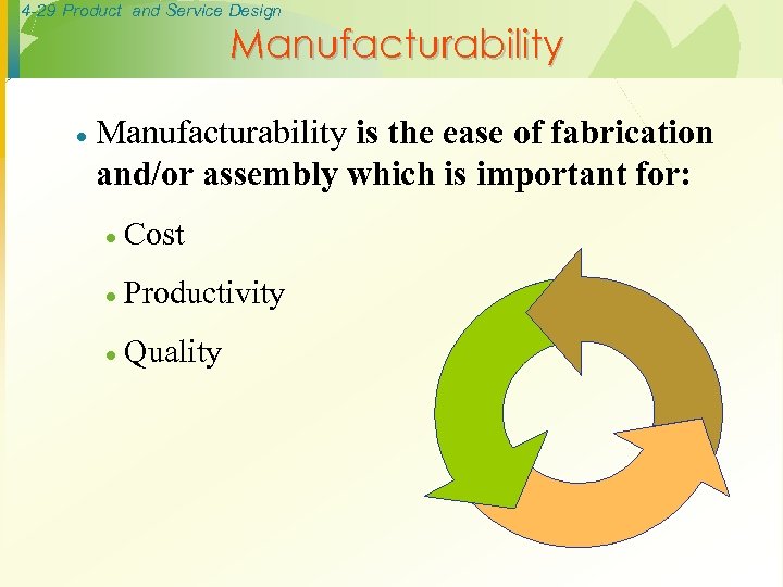 4 -29 Product and Service Design Manufacturability · Manufacturability is the ease of fabrication