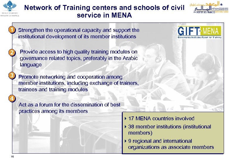 Network of Training centers and schools of civil service in MENA 1 Strengthen the