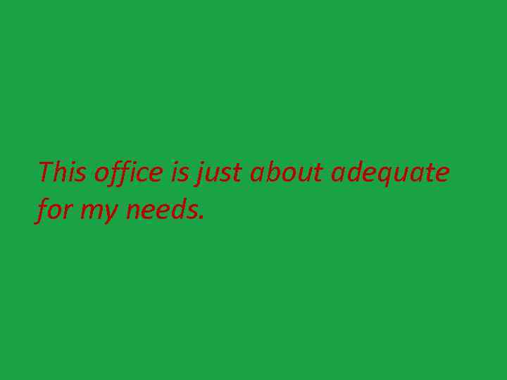 This office is just about adequate for my needs. 