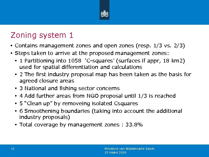 Zoning system 1 • Contains management zones and open zones (resp. 1/3 vs. 2/3)