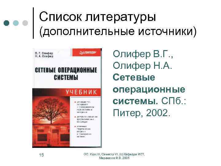Список литературы (дополнительные источники) Олифер В. Г. , Олифер Н. А. Сетевые операционные системы.
