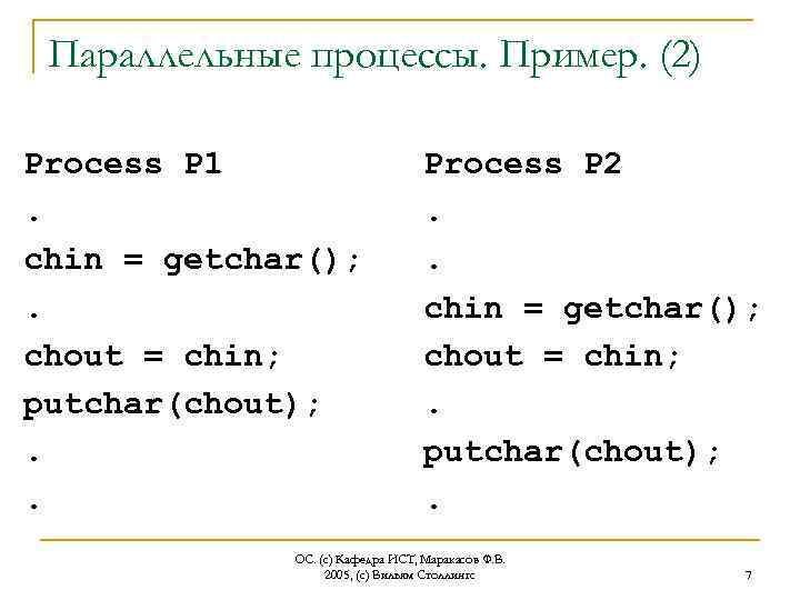 Параллельные процессы. Пример. (2) Process P 1. chin = getchar(); . chout = chin;