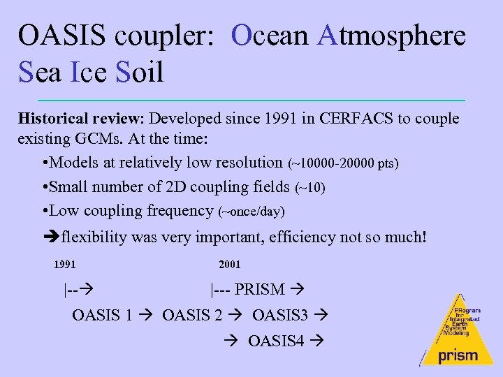 OASIS coupler: Ocean Atmosphere Sea Ice Soil Historical review: Developed since 1991 in CERFACS