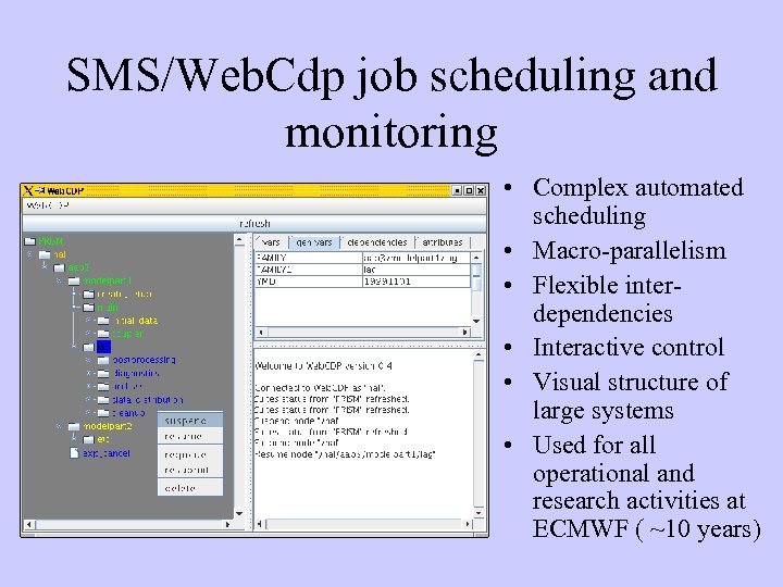 SMS/Web. Cdp job scheduling and monitoring • Complex automated scheduling • Macro-parallelism • Flexible