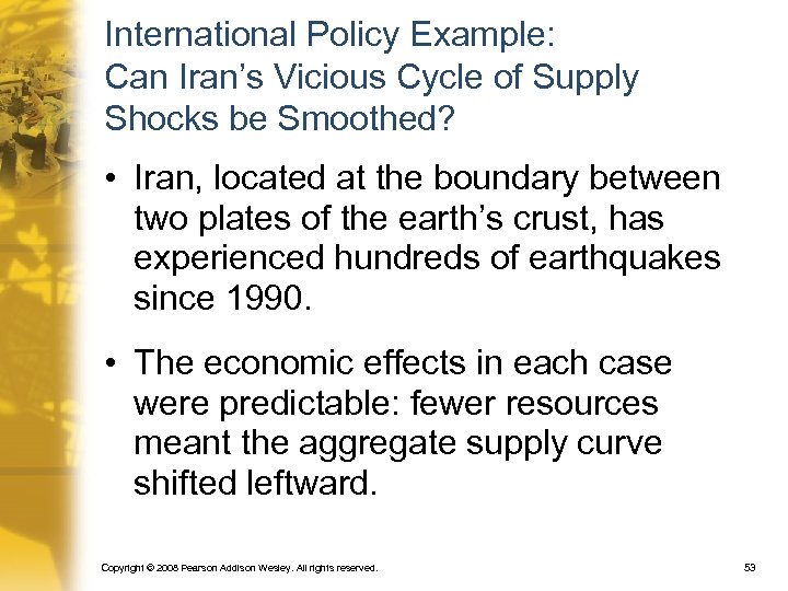 International Policy Example: Can Iran’s Vicious Cycle of Supply Shocks be Smoothed? • Iran,