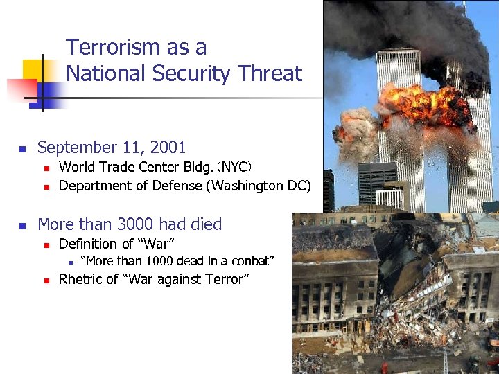 Terrorism as a National Security Threat n September 11, 2001 n n n World