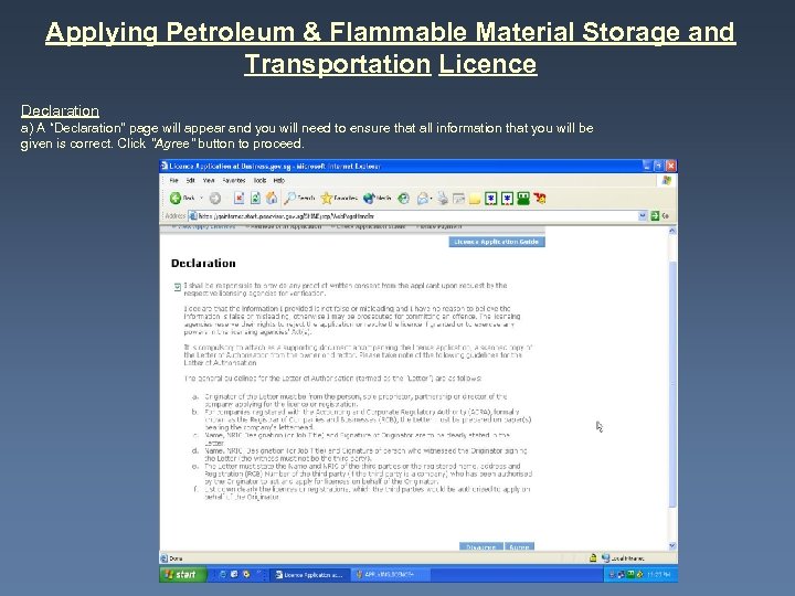 Applying Petroleum & Flammable Material Storage and Transportation Licence Declaration a) A “Declaration