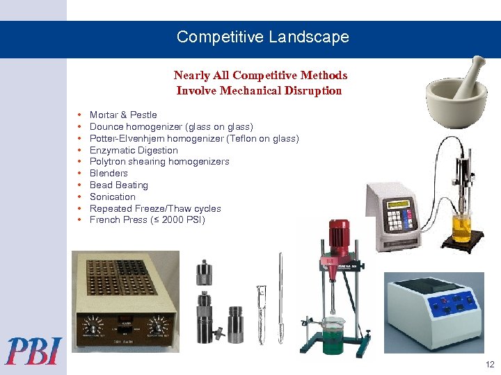 Competitive Landscape Nearly All Competitive Methods Involve Mechanical Disruption • • • Mortar &