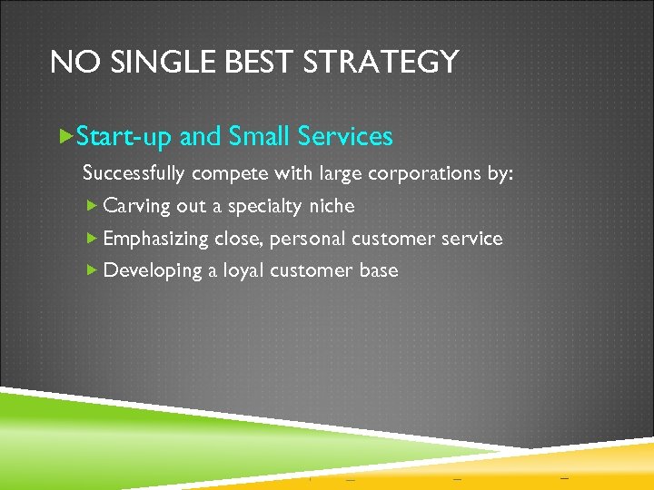 NO SINGLE BEST STRATEGY Start-up and Small Services Successfully compete with large corporations by: