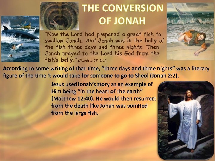 THE CONVERSION OF JONAH “Now the Lord had prepared a great fish to swallow