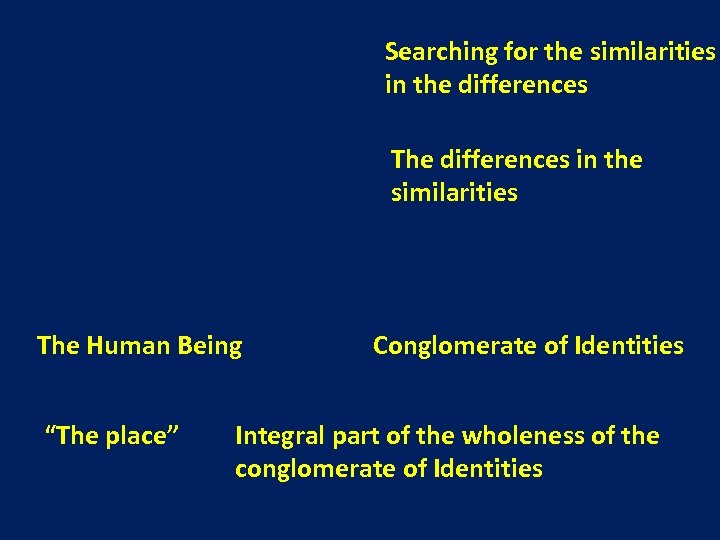 Searching for the similarities in the differences The differences in the similarities The Human