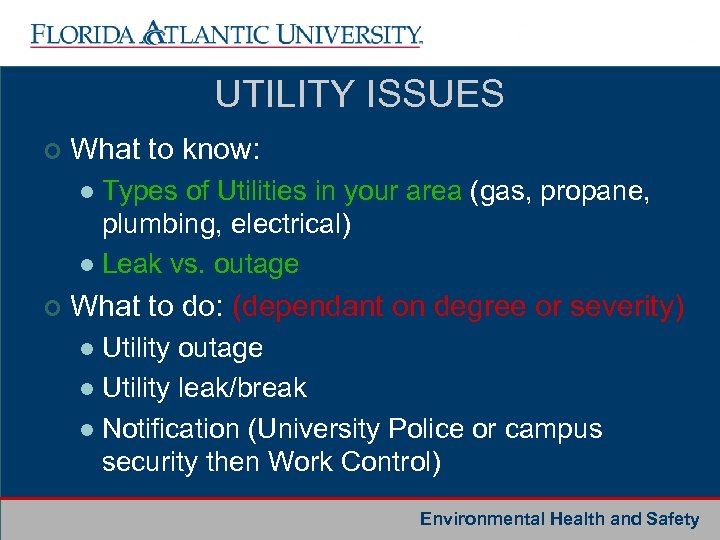 UTILITY ISSUES ¢ What to know: Types of Utilities in your area (gas, propane,