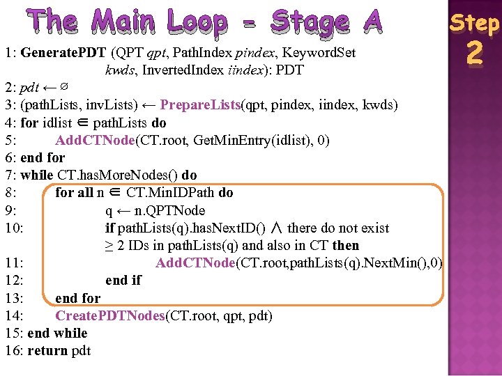 The Main Loop - Stage A 1: Generate. PDT (QPT qpt, Path. Index pindex,