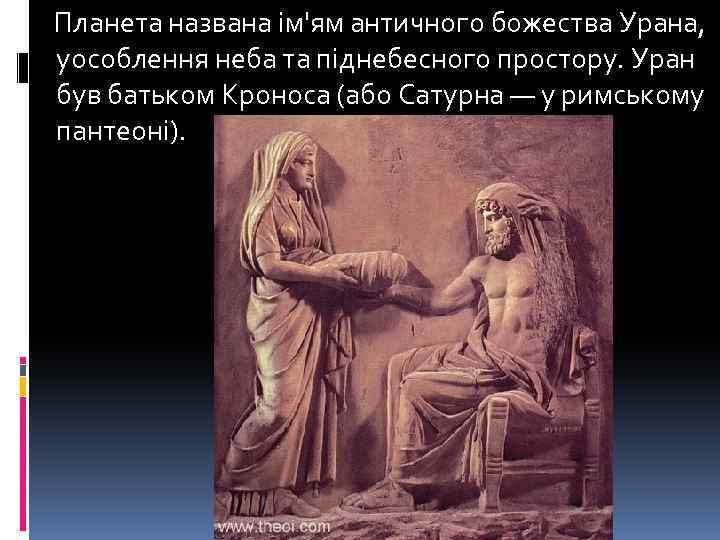  Планета названа ім'ям античного божества Урана, уособлення неба та піднебесного простору. Уран був