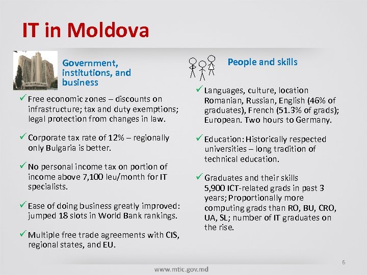 IT in Moldova Government, institutions, and business ü Free economic zones – discounts on